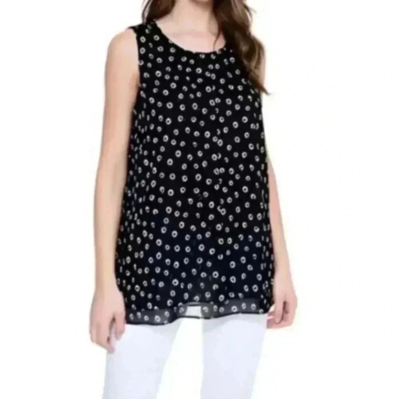 Flowy Cristina B Sleeveless Top Women's  Black and White Print Blouse - Picture 1 of 14